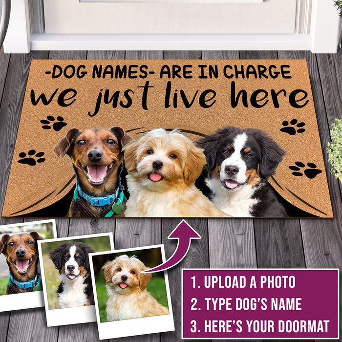 Dog is in charge - We Just live Here - Custom Doormat